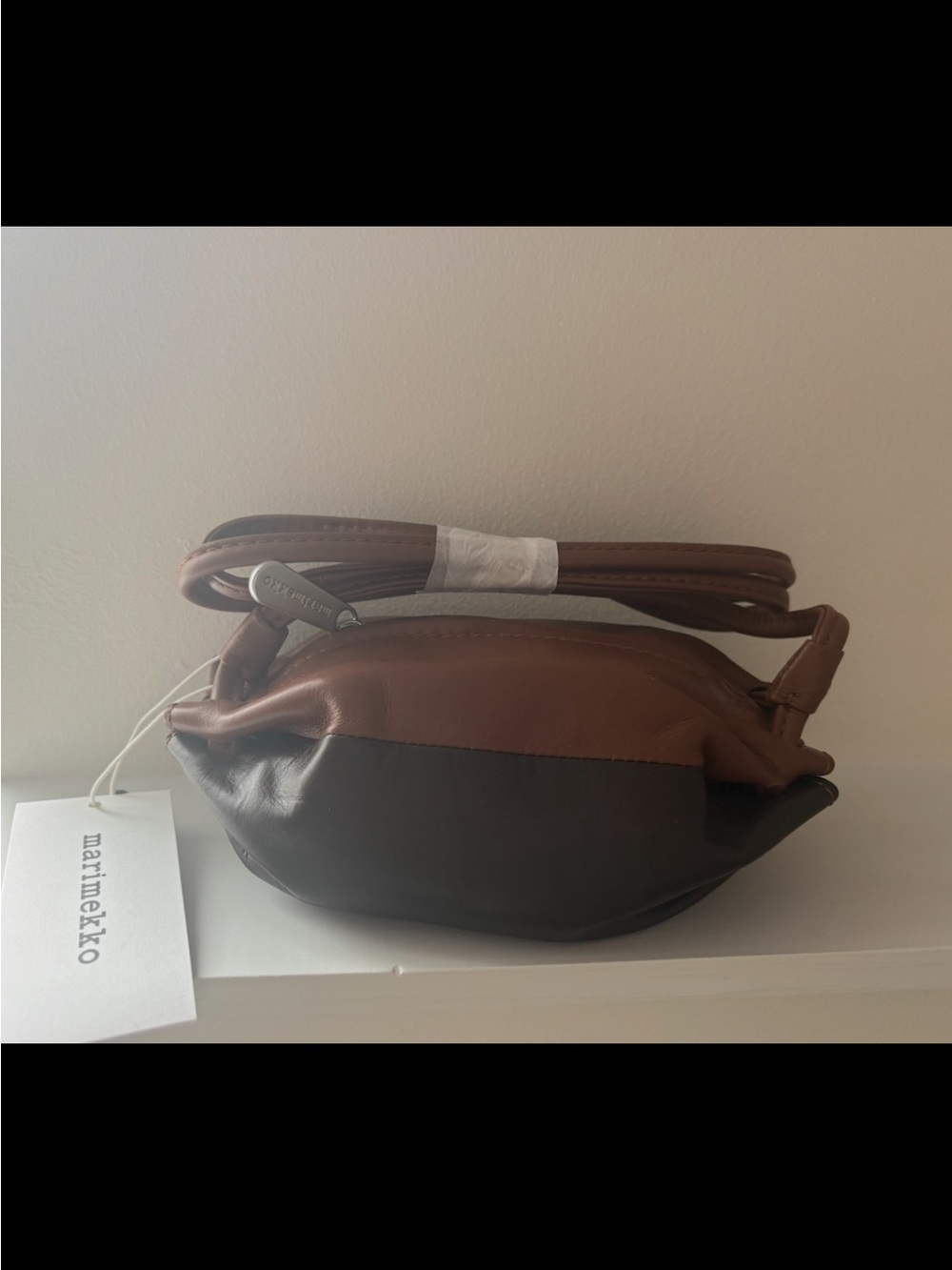 NWT Marimekko Mini Karla Leather Shoulder Bag Brown & Dark Brown + Dust Bag